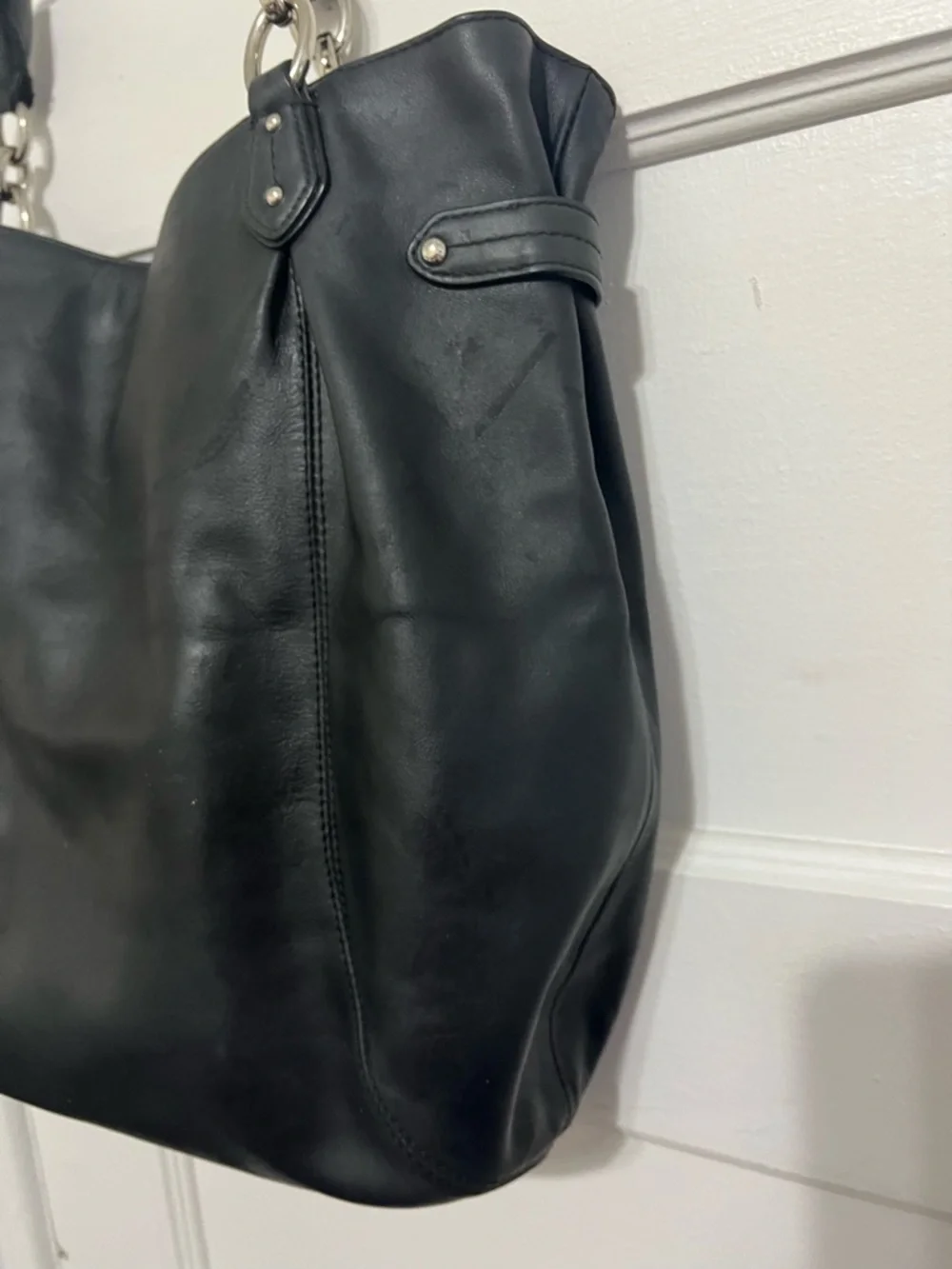 Coach Black Leather Tote with Silver-Tone Hardware